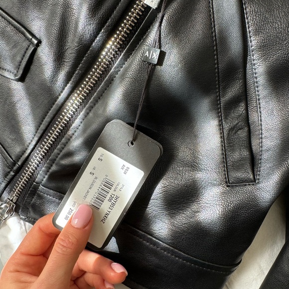 Armani Exchange faux leather black biker jacket, Size Small New With Tags - Picture 10 of 13
